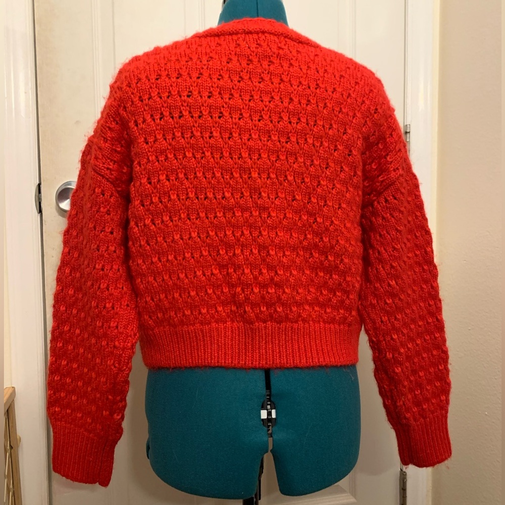 Red Button Up Cropped Cardigan - Picture 2 of 3